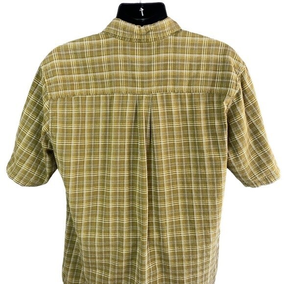 Woolrich Green Yellow Plaid Short Sleeve Button-Down Shirt Chest Pocket, size L - Picture 5 of 8